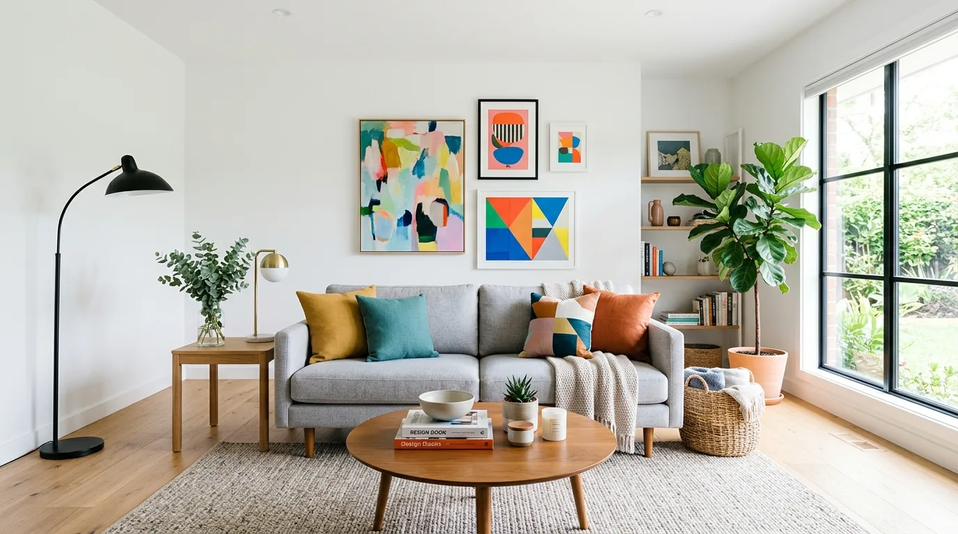 Use curtains to soften the gray base